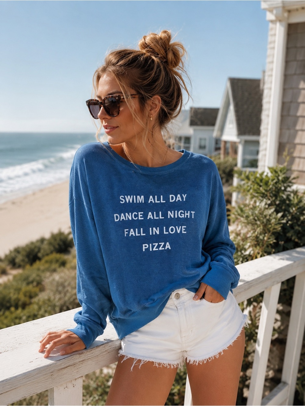 Wildfox Blue Pizza Party Baggy Beach Jumper XS